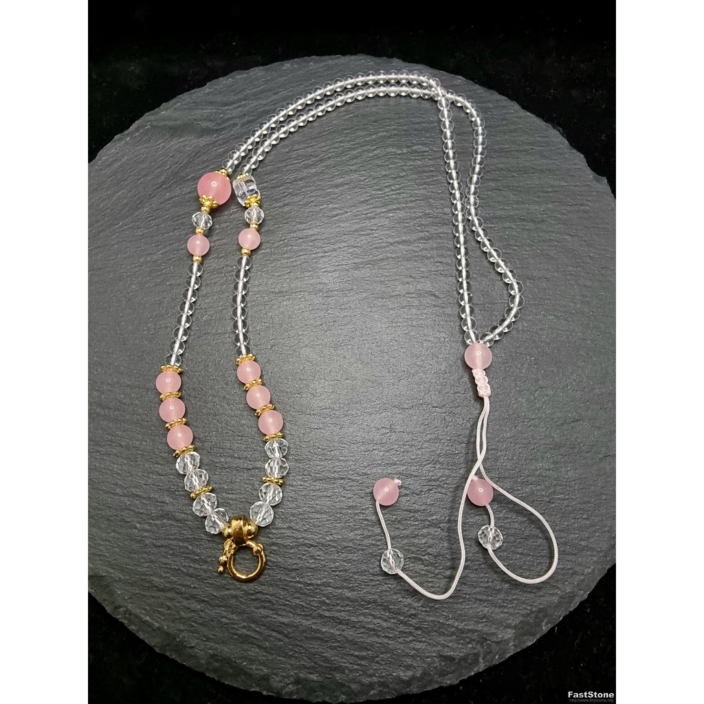 Kalung Tali Liontin Amulet Kerajinan Rose Quartz Flexible Clip 60-75cm J294