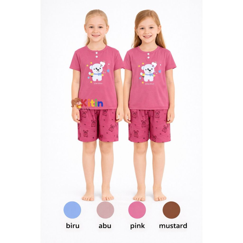 KA - SETELAN BAJU MAIN DAN HARIAN ANAK CEWEK/PEREMPUAN APLIKASI BORDIR SABLON KANTONG UKURAN ANAK AB