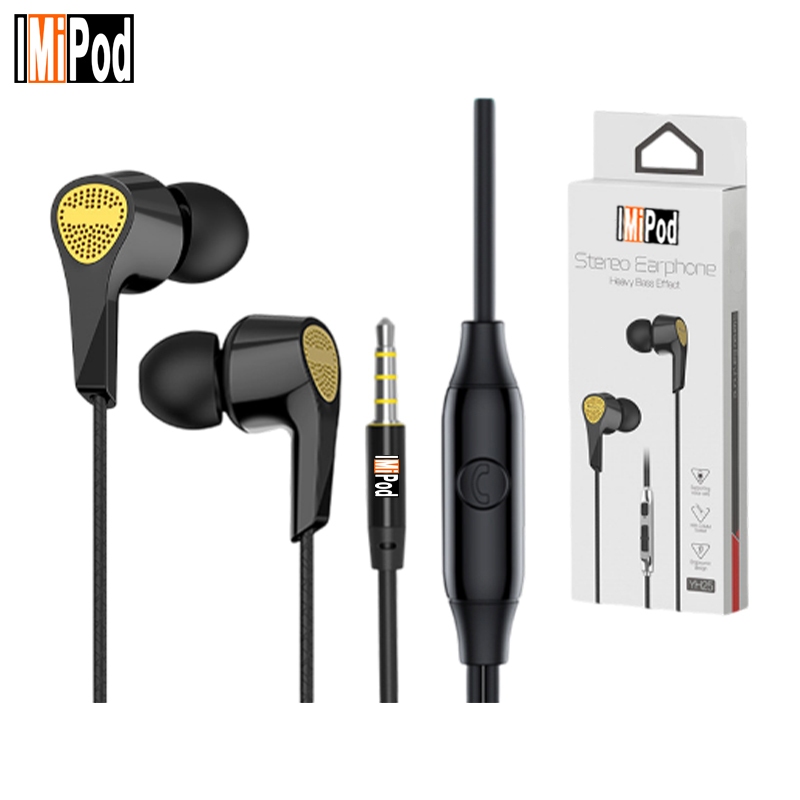 lMiPod YH25 3.5mm Eadphone Berkabel untuk HP Komputer Penggemar Musik Bass Smartphone Original