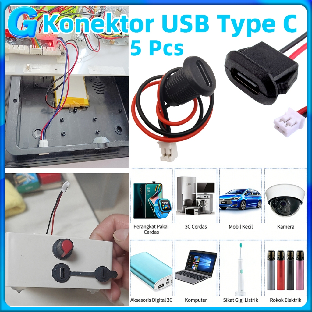 Konektor USB Type C Female 5 Pcs Socket PH2.0 Tipe C Kepala Datar Oval Kepala Bulat Lubang Ulir Bula