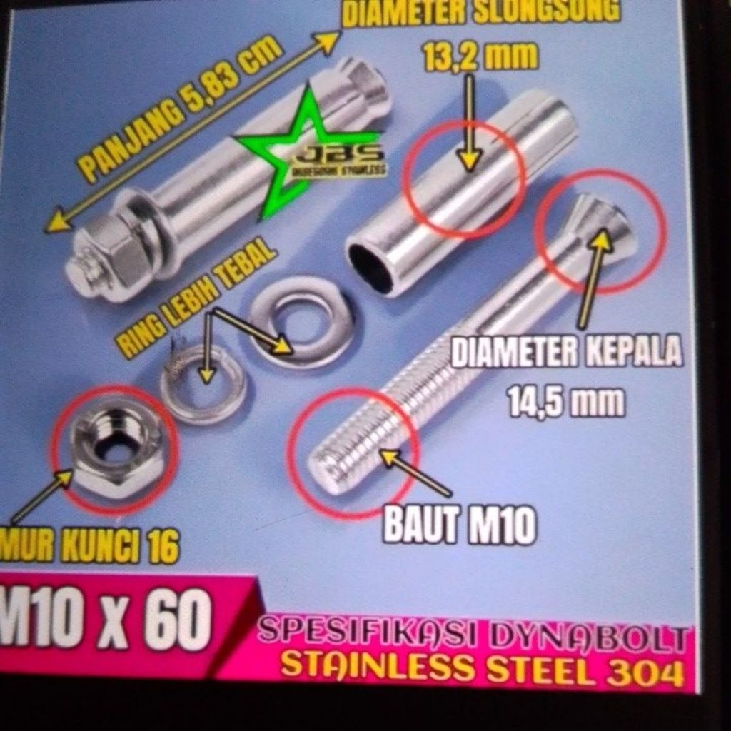 dynabolt stainless 304/Baut Beton  M10×60