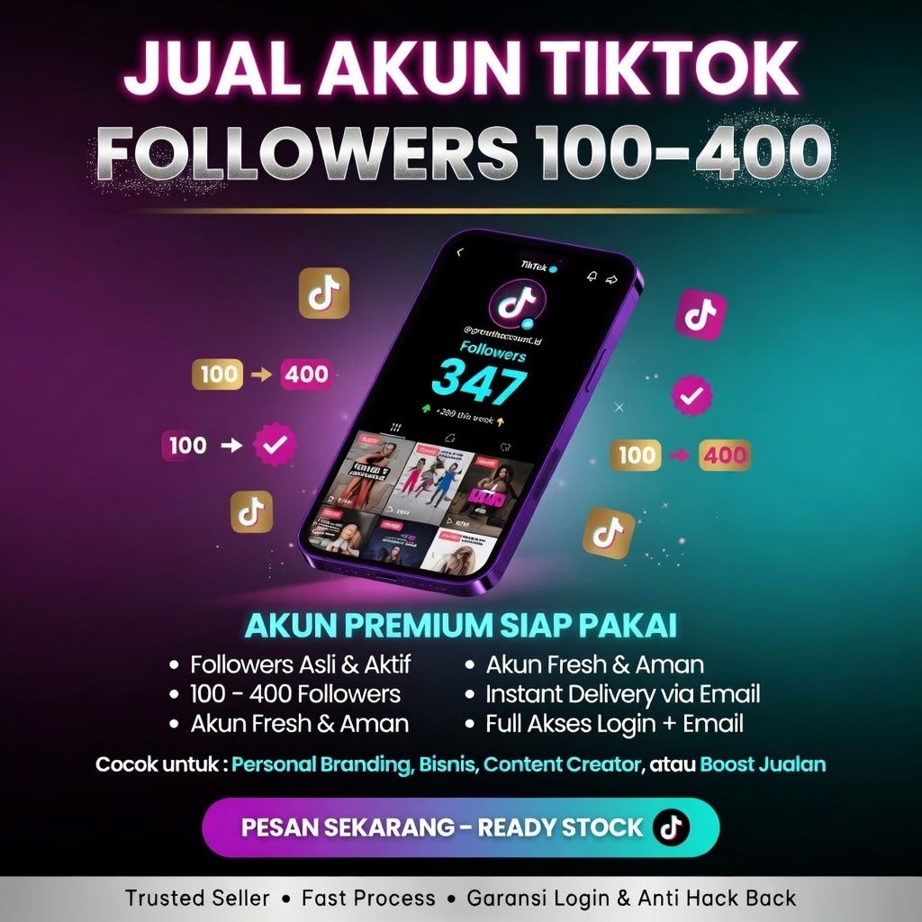 Akun TikTok Follower indo real 100-400 follower