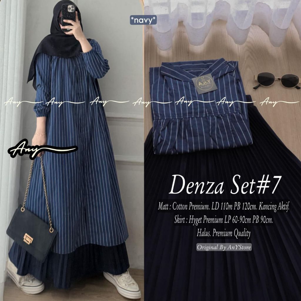 Denza set rok ori any / set long tunik dan rok plisket / set wanita / set rok remaja wanita