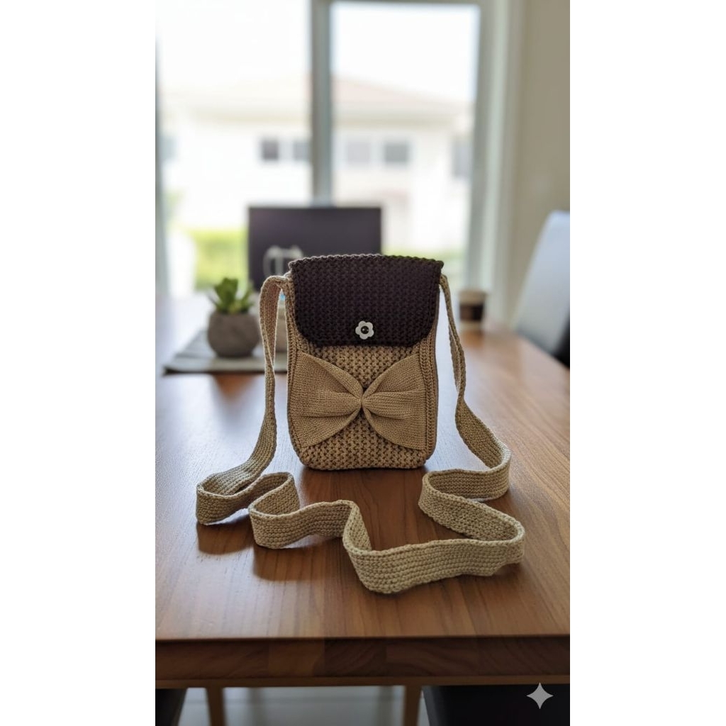 Tas rajut hp slempang pita tutup polet murah premium