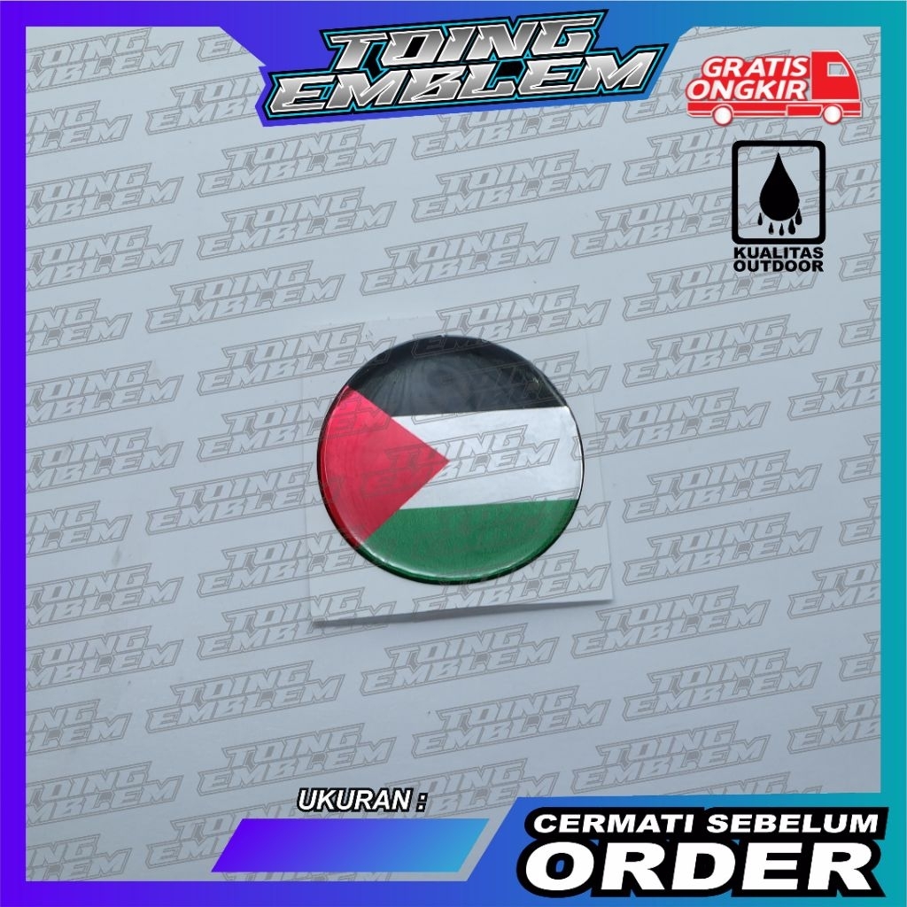 emblem bendera palestina / emblem bendera palestina bulat / stiker bendera palestina / stiker 3d ben