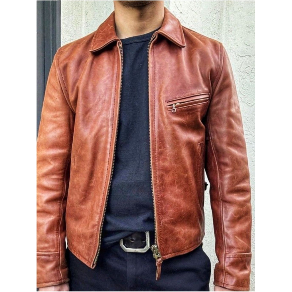 Vtg 90s RBC Real Leather Classic Maroon Single Rider Leather Biker Jacket X Jaket Kulit Avirex Harle
