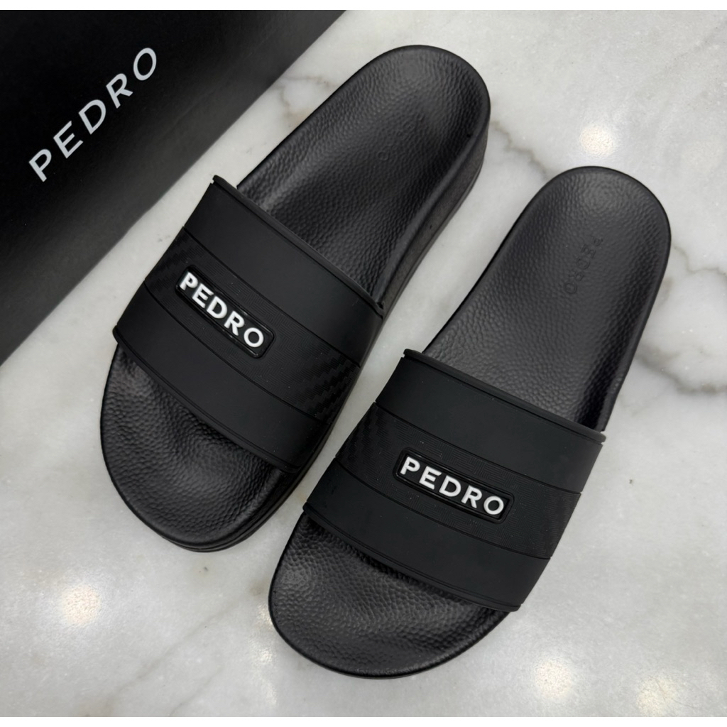 sandal slip on miror premium Volvo hitam putih