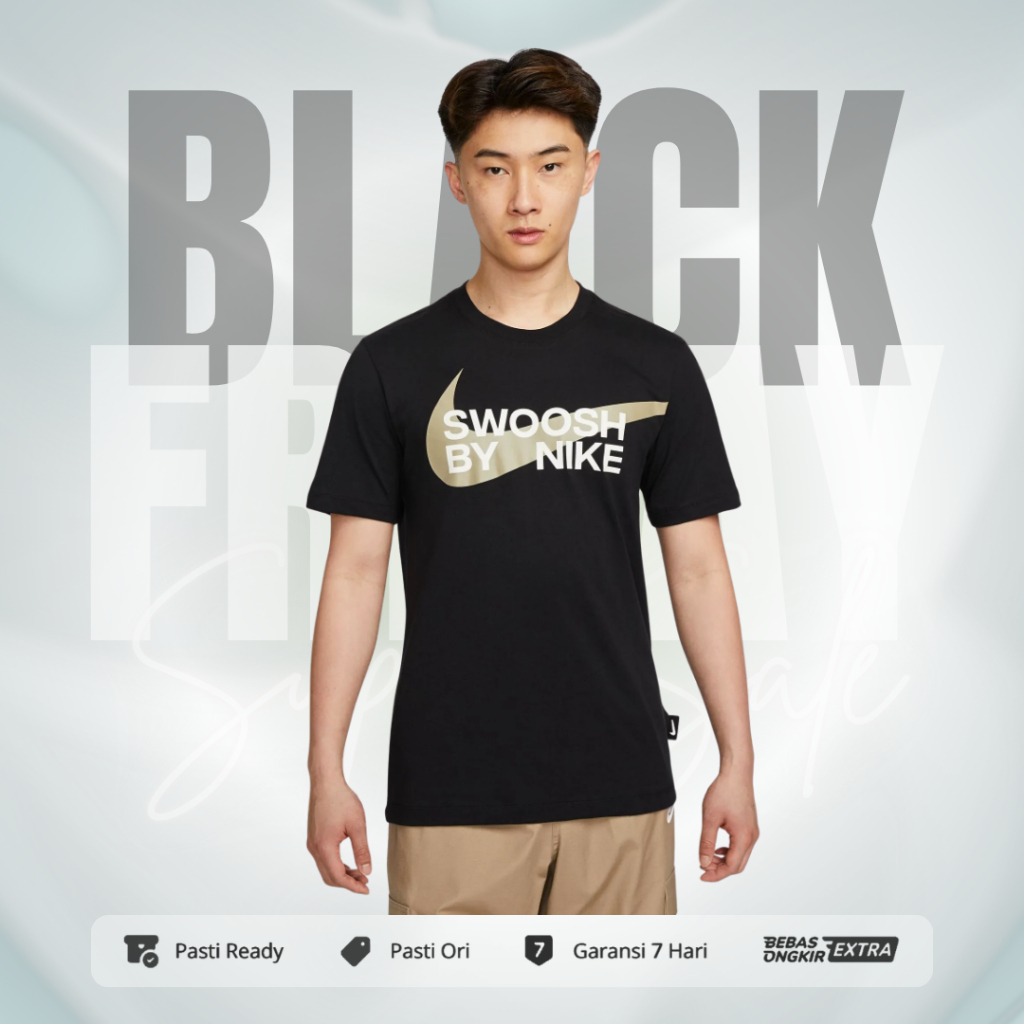 Kaos Nike Original Pria Sportswear Big Swoosh Tee - Black