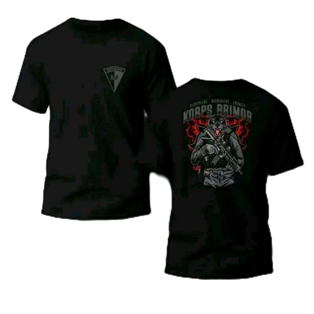 KAOS KORPS BRIMOB MOTIF HITAM MERAH MACAN