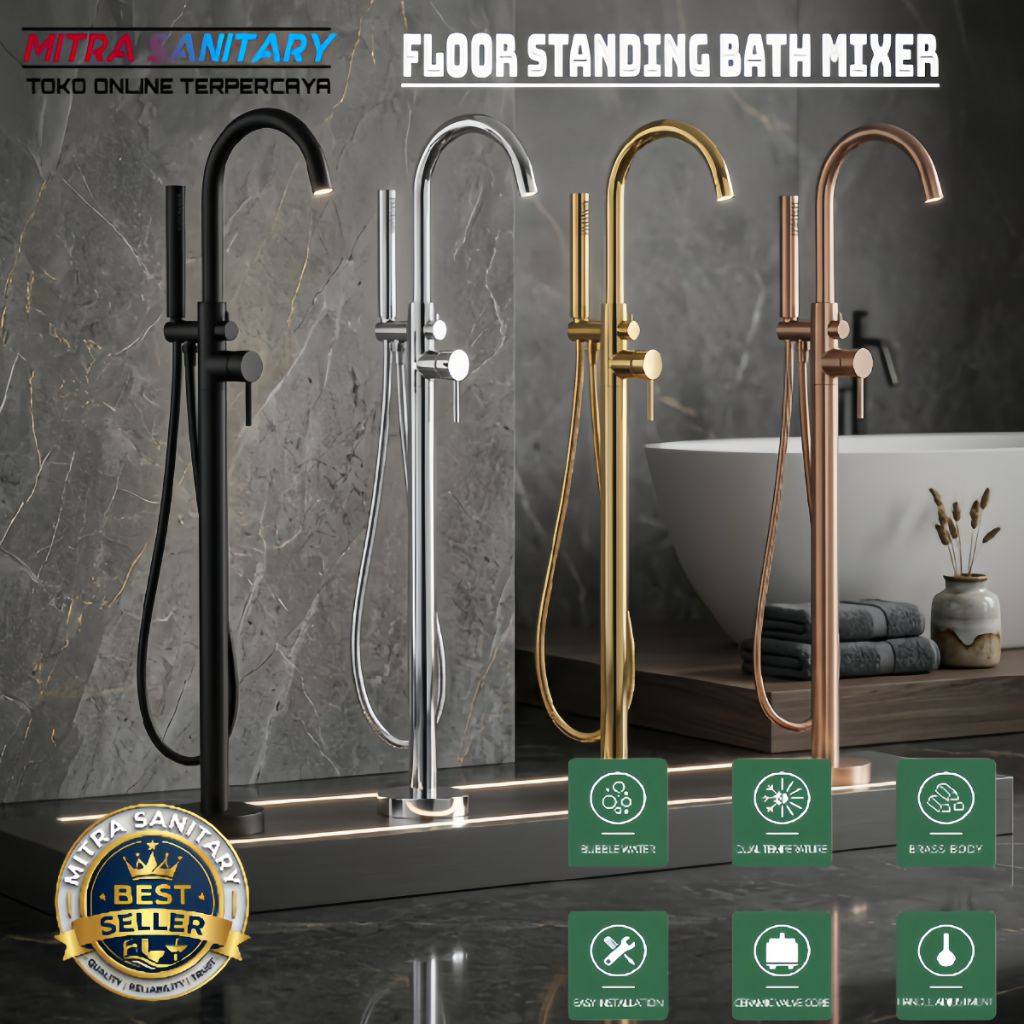 Kran Standing Bathtub GOLD/BLACK/CHROME / Kran Bathtub Standing Kuningan