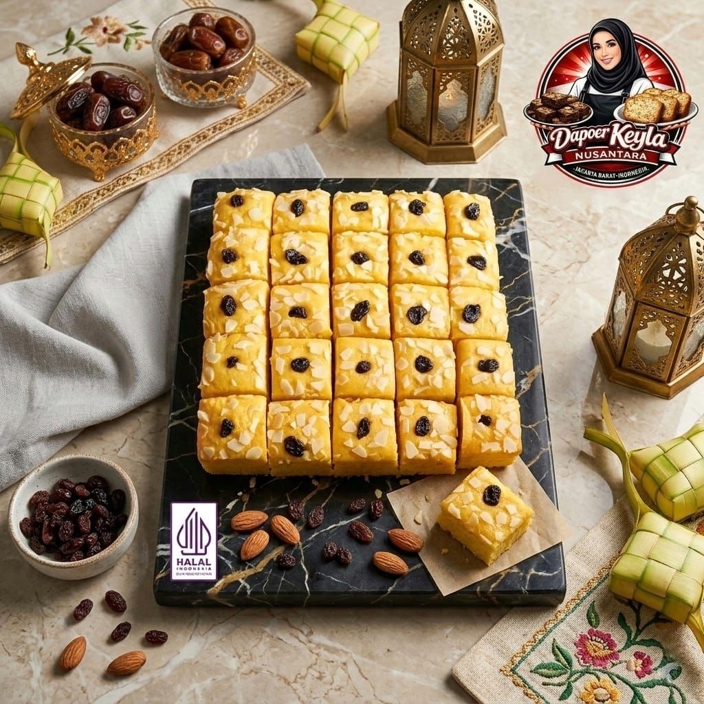 Bolu tape almond Kismis panggang super premium 36 kotak skat ukuran 20x20