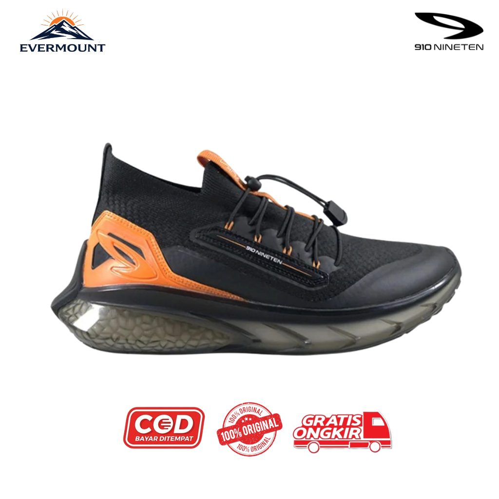 910Nineten Sepatu Training - YUKA ACE HITAM/ORANGE