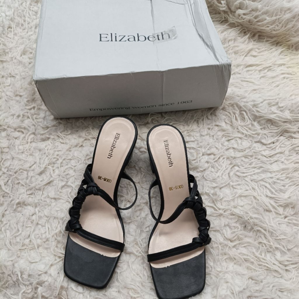black high heels Elizabeth hitam sepatu hak tinggi kepang tali hak tahu sandal kondangan pesta forma