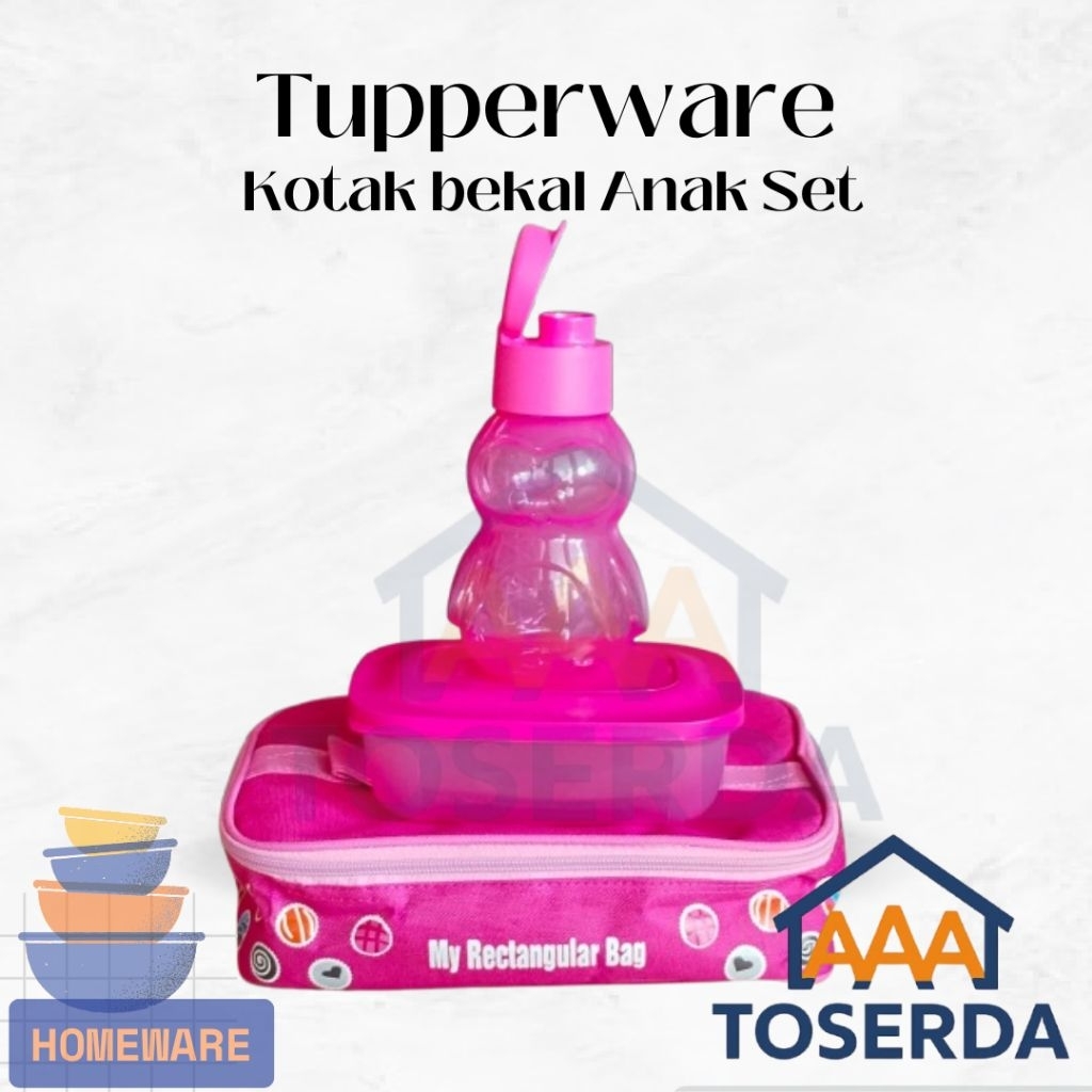 AAA Toserda | Tupperware Lunch Set Anak Pink 1 Set Kotak Bekal + Botol Minum + Tas Bekal Anak Peremp
