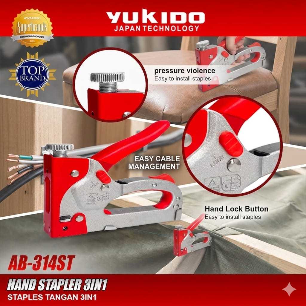 NEW YUKIDO Staple Stapler Gun Tacker R23 - Staples Hekter Gun Tembak Manual (untuk Pengerjaan Sofa, 