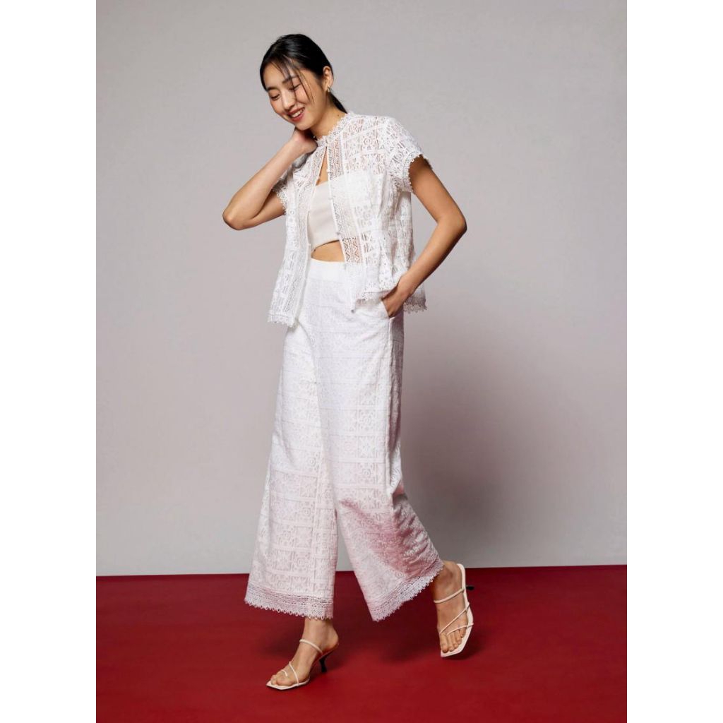 Love Bonito lace high waist wide leg cullotes white