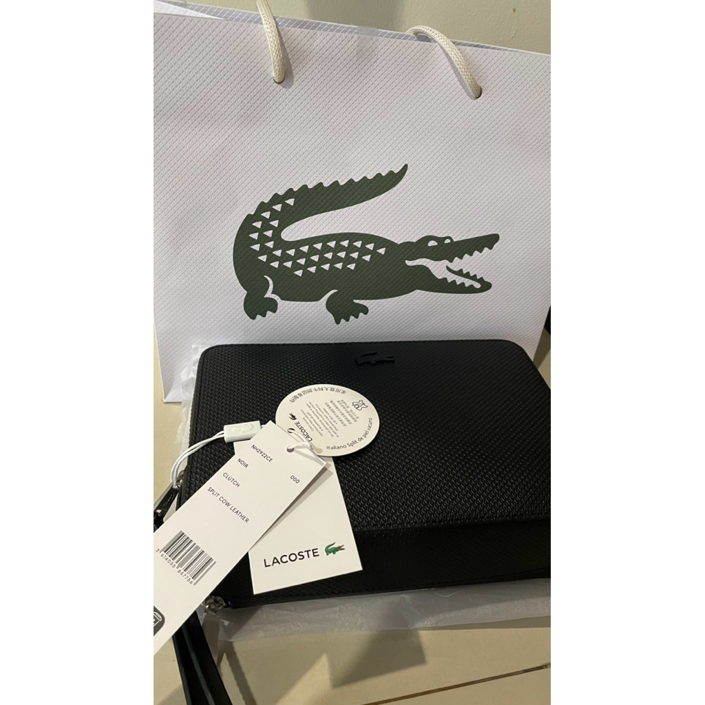 Lacoste Men's Chantaco Piqué Leather Zip Pouch - Black