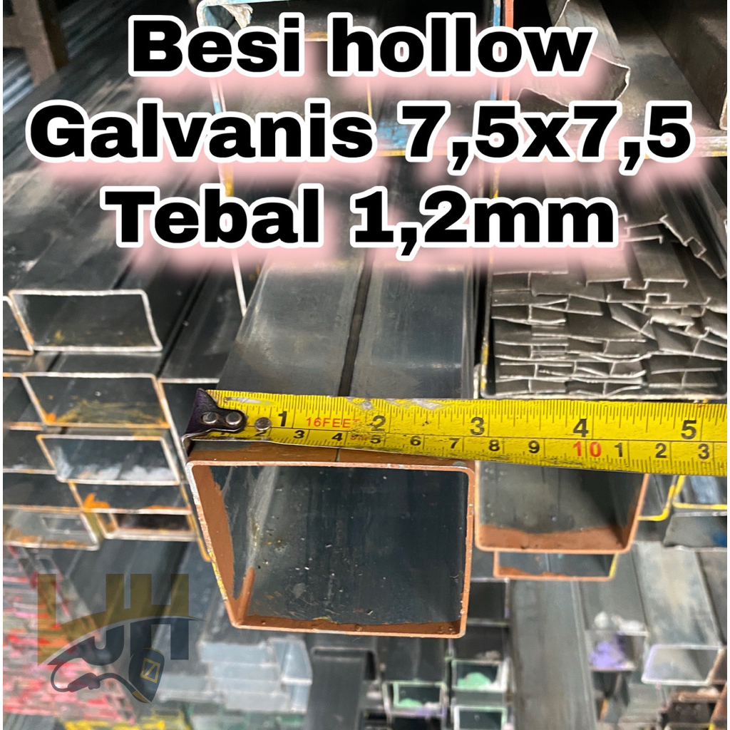Besi hollow galvanis 7,5 x 7,5 . tebal 1,2mm. besi holo kotak 7,5cm X 7,5cm. panjang mulai dari 10cm