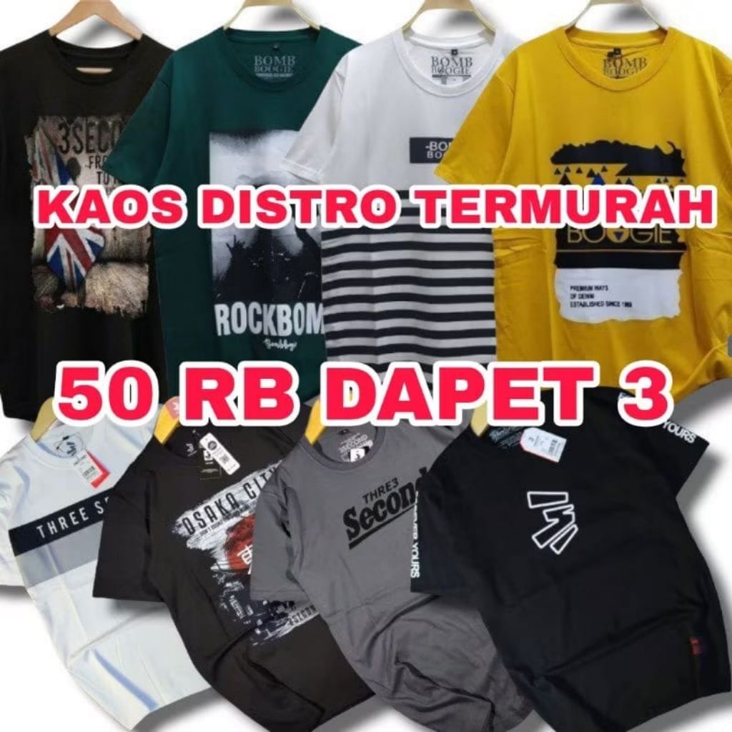 50RIBU GET 3 KAOS MOTIF DISTRO KAOS PRIA WANITA KAOS MURAH MOTIF RANDOM PUTIH - BAJU KAOS UNIISEX