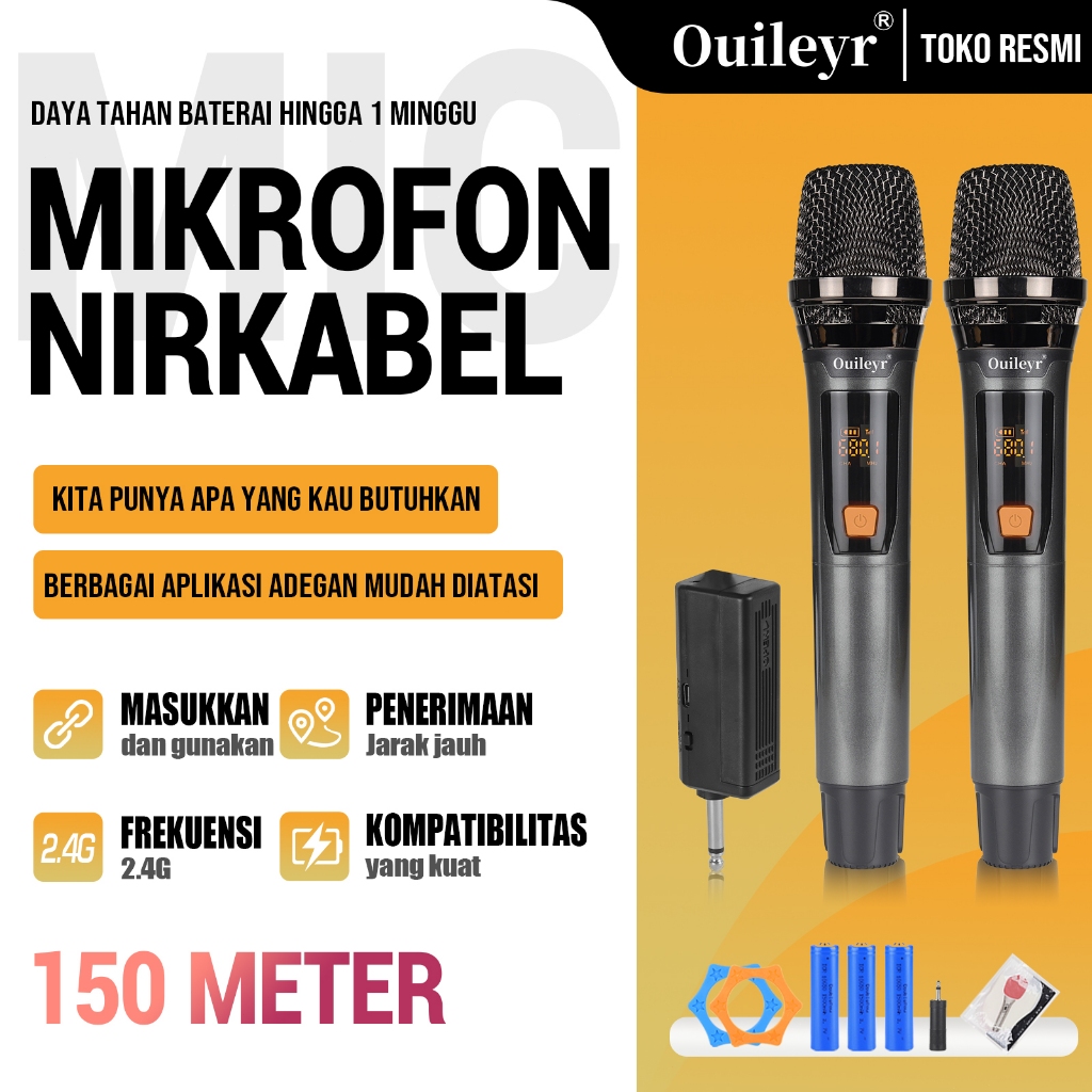 Ouileyr MIC Wireless Microphone /Microphone Bluetooth Mikrofon Nirkabel Asli Profesional Mikrofon Ni