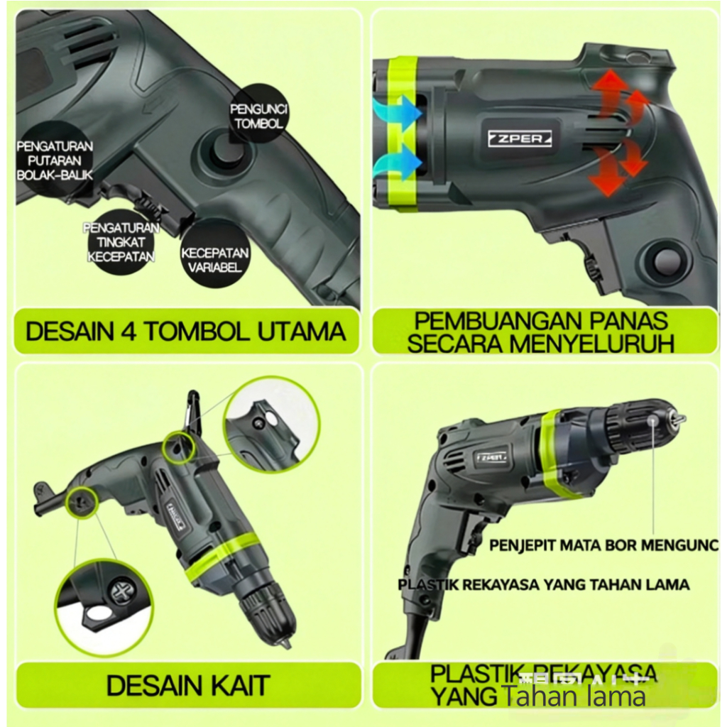 ZPER Mesin Bor Listrik Set Lengkap Tangan Bor Beton Bor Tembok Alat Bor Obeng Bor Kayu