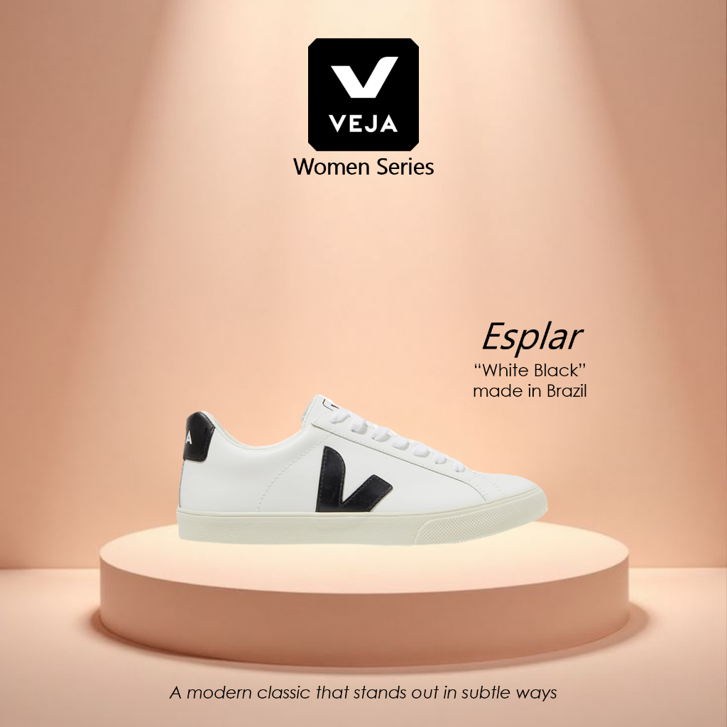 VEJA Women Esplar White Black Leather Sneakers Original