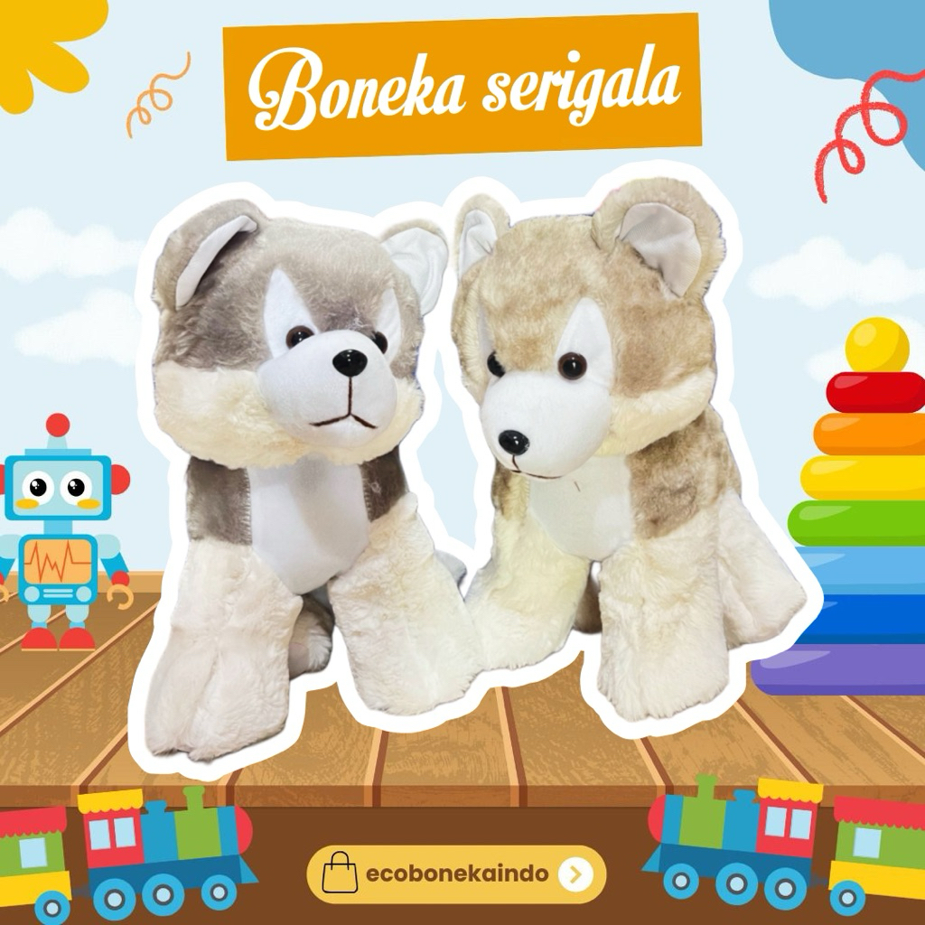 Boneka Srigala duduk korea lucu Boneka Karakter Serigala korea berekor lucu ecobonekaindo