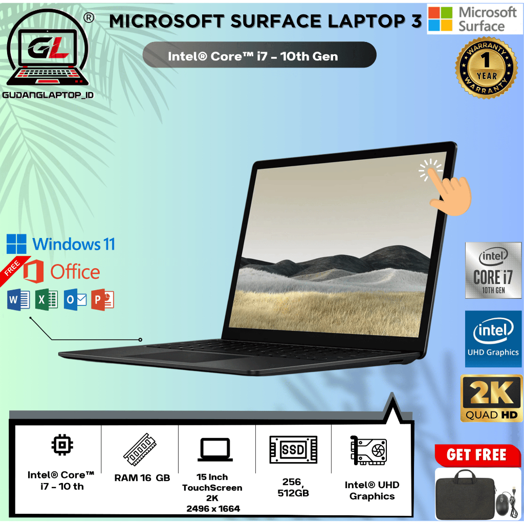 Microsoft Surface Laptop 3 – i7 Gen 10 – 16GB/512GB – 15 Inch – Laptop Coding & Kantoran - MURAH MUL
