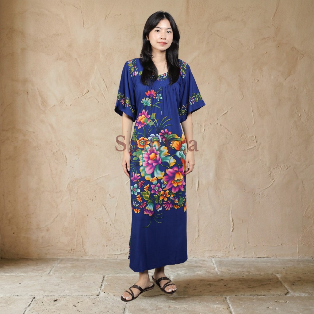 Samyra - Bina Daster Maxi Leher Kotak Serut Belakang Batik Wanita Premium Kantong