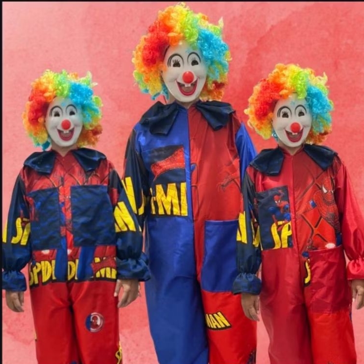 Kostum Baju Badut Spiderman Topeng Wig