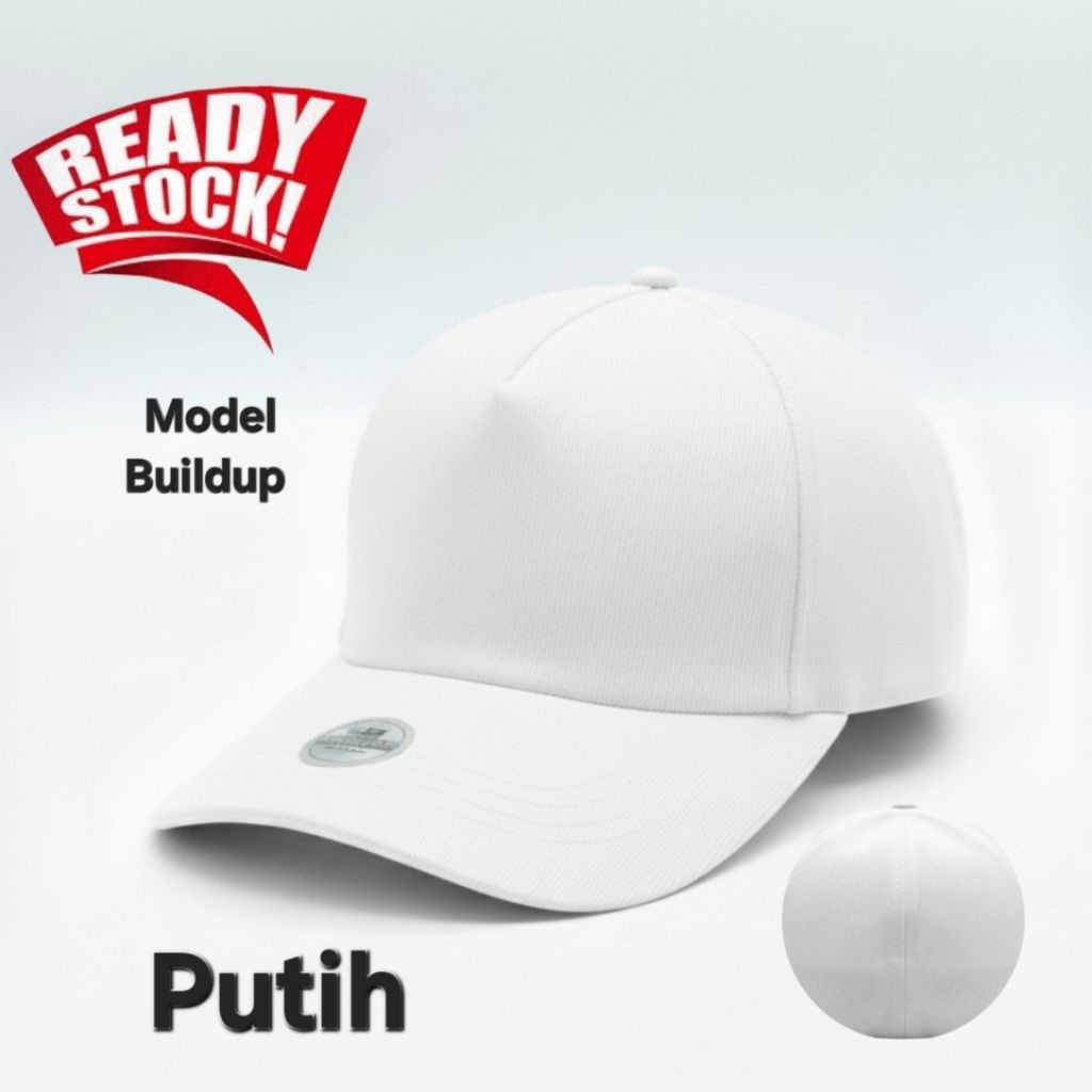 Topi Pria Built up putih polos Bahan Flexibel Elastis Model Baseball Cap