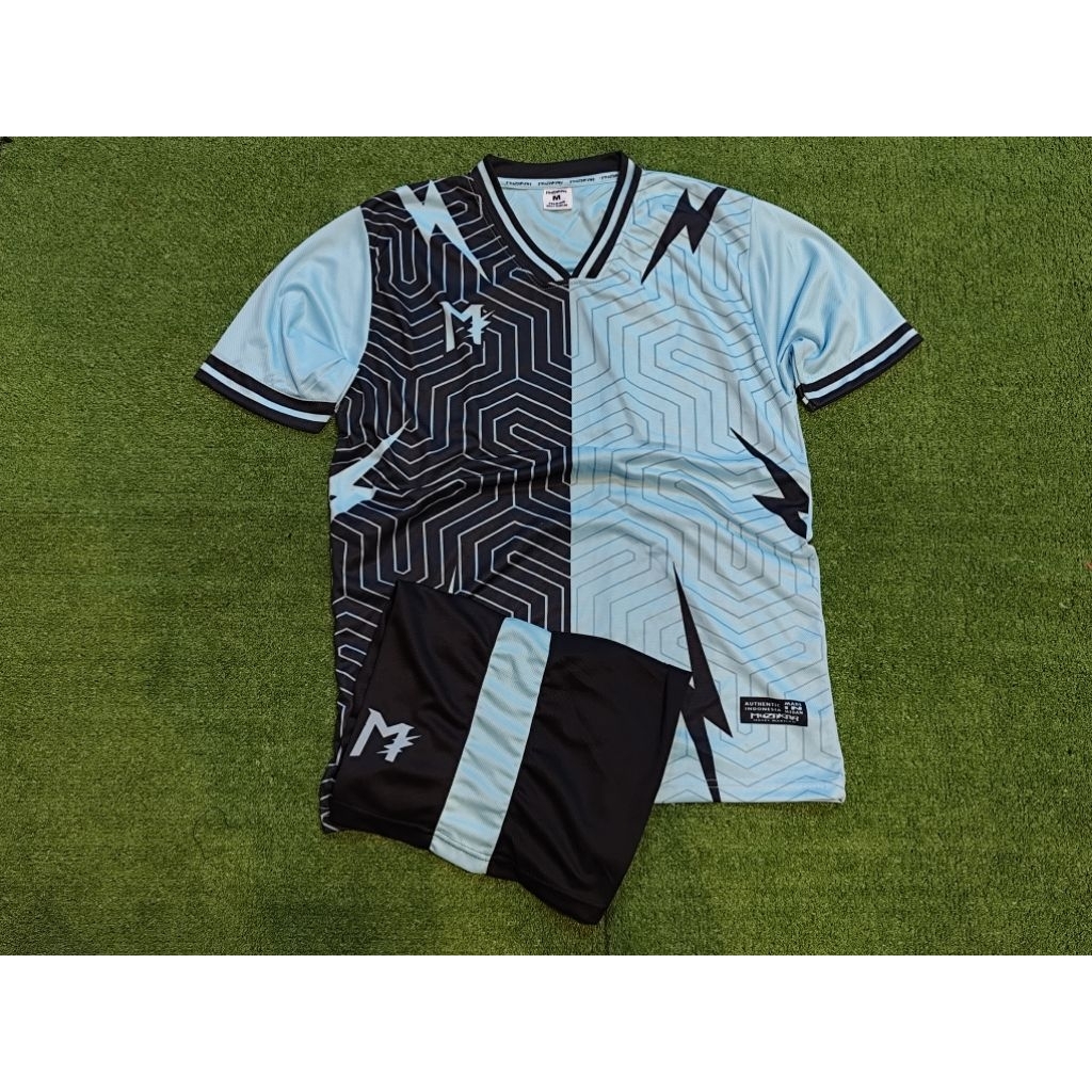 Muzakar Baju Futsal Setelan Stelan Jersey Warna Hijau Tosca Dan Hitam Motif Petir