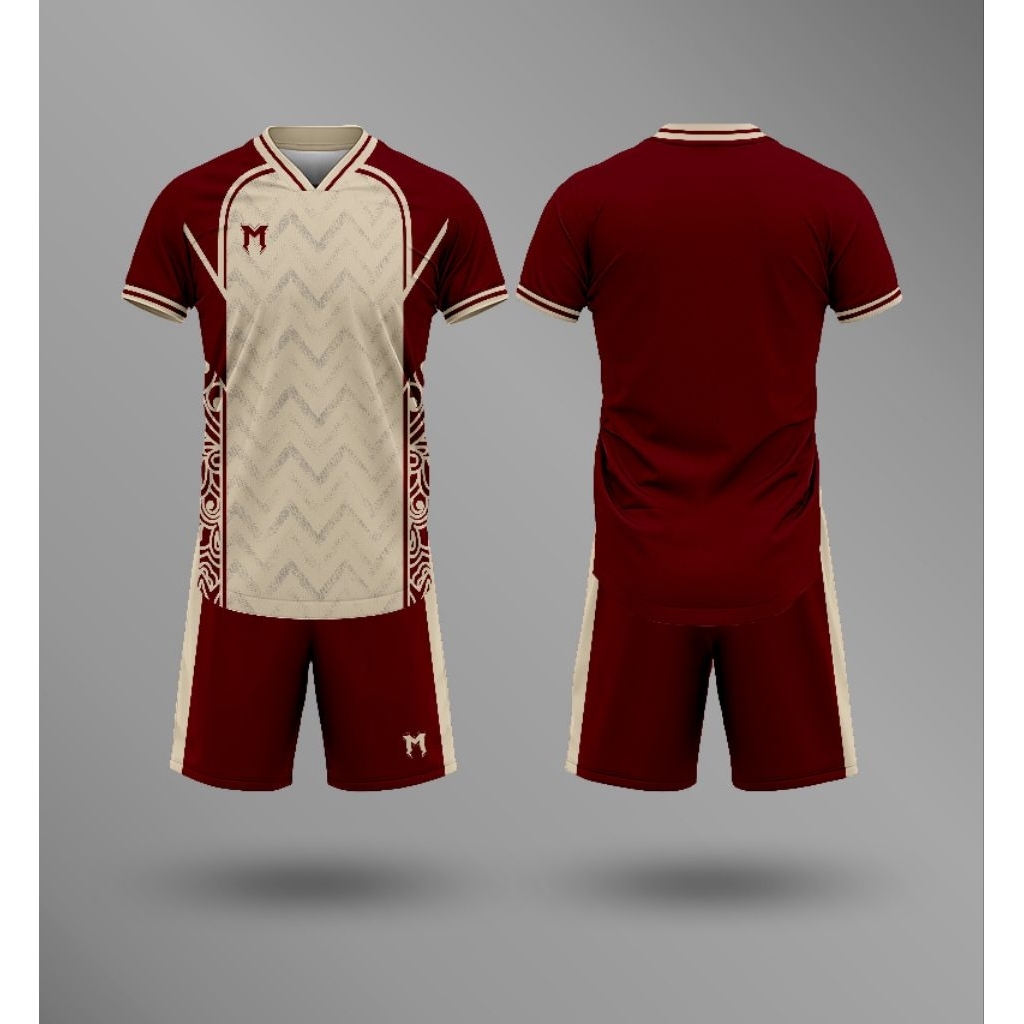 Muzakar Baju Futsal Setelan Stelan Jersey Warna Merah List Cream