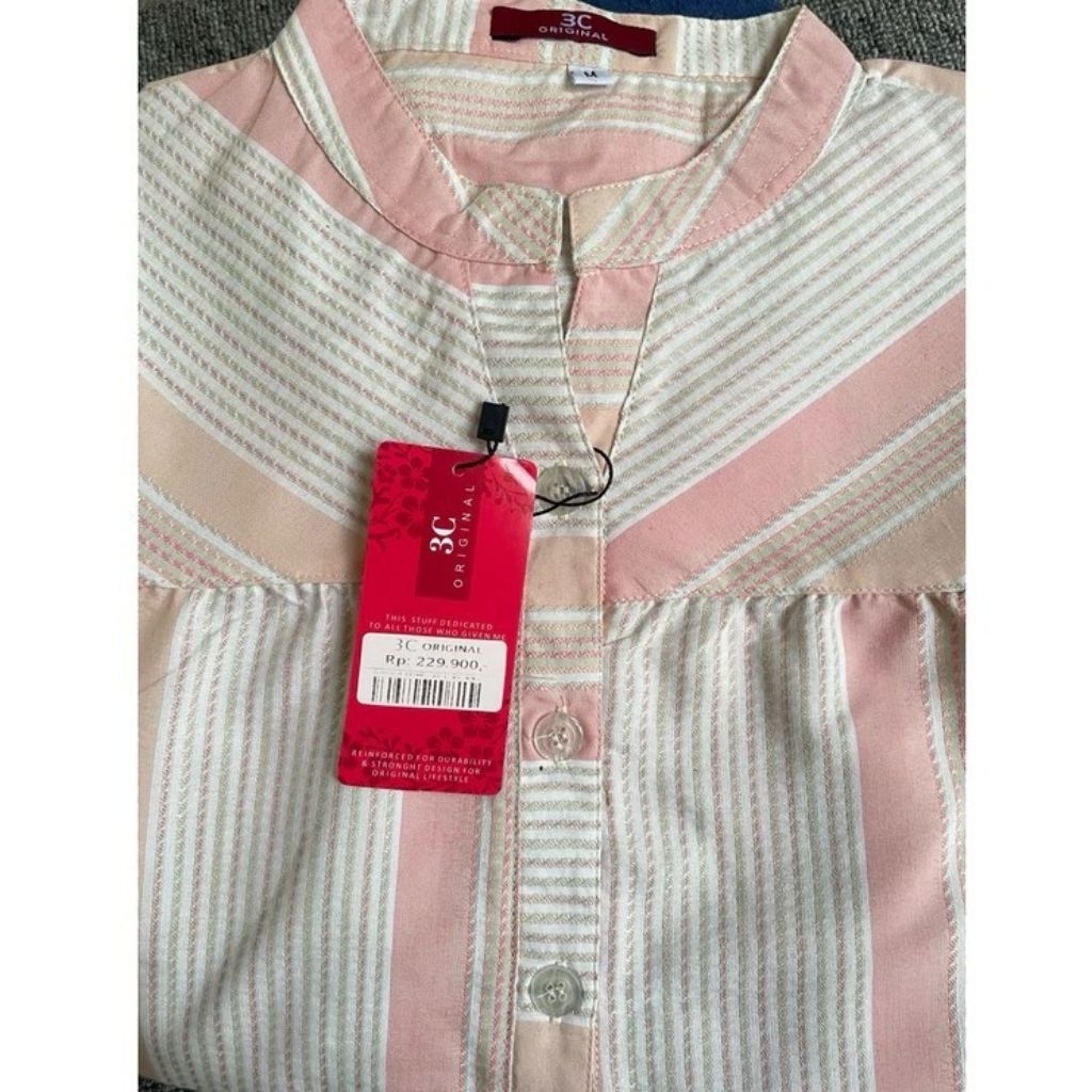 Tunik 3C Blouse Wanita Motif Kotak Kerah Shanghai Katun & Rayon Atasan Wanita Lengan Panjang