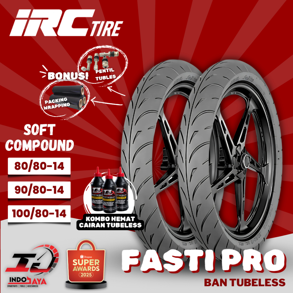 [READY COD] BAN LUAR IRC TUBELESS SOFT COMPOUND FASTI PRO (80/80-14 - 90/80-14 - 100/80-14) BAN BALA