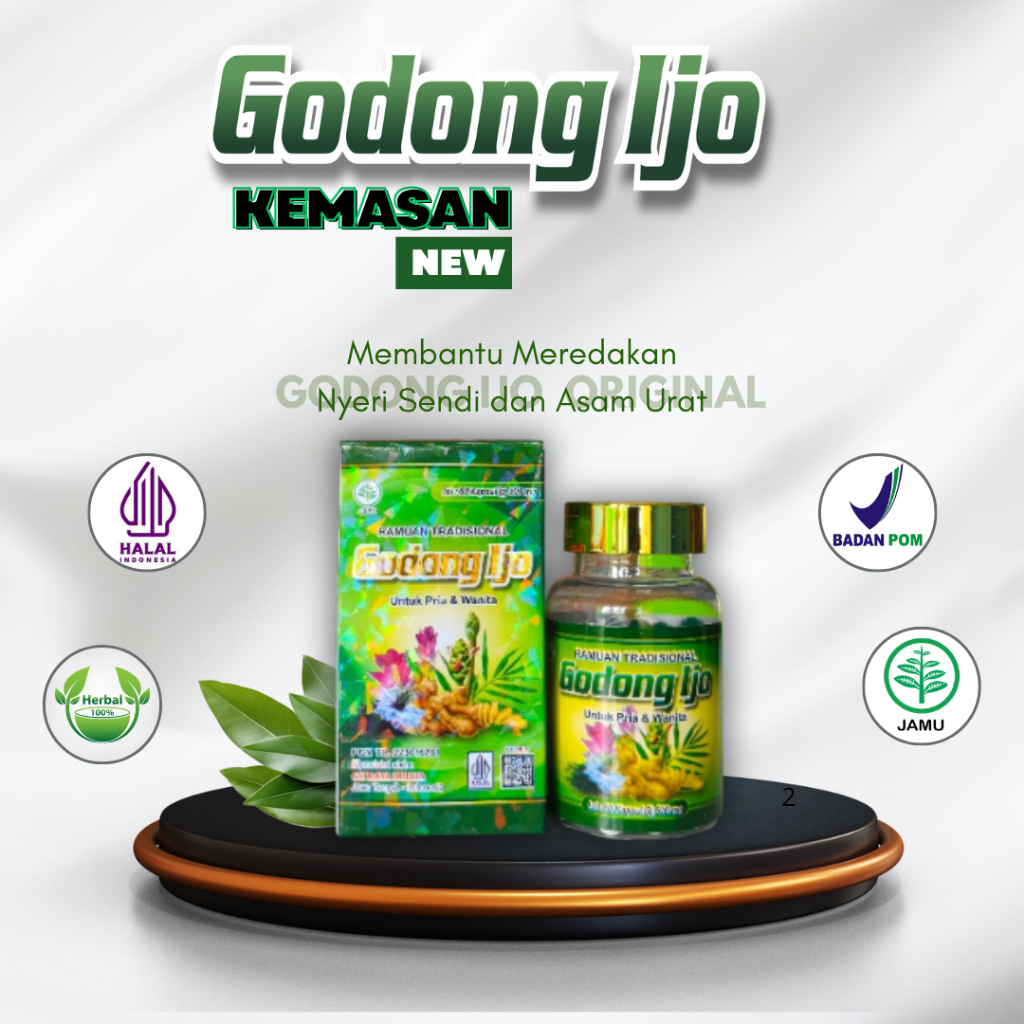 Godong Ijo Kapsul Original BPOM Obat Syaraf Kejepit Herbal Asam Urat Nyeri Sendi Pegal Linu Rematik