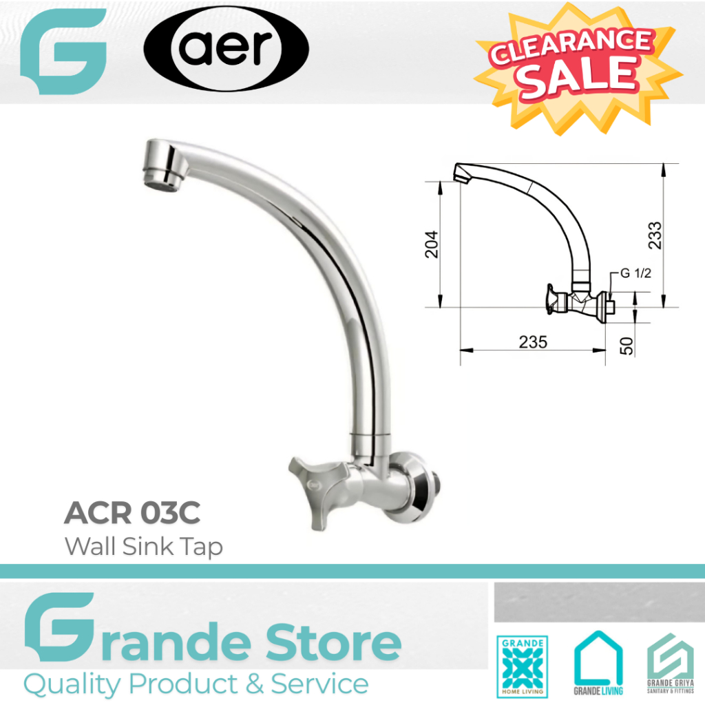 AER Kran Dapur Dinding Keran Dingin Cold Wall Sink Faucet ACR 03C