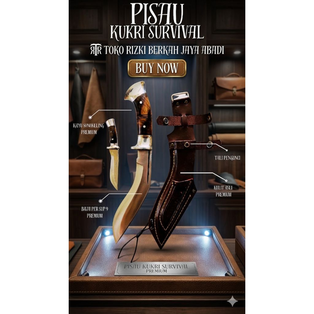 PISAU KUKRI SURVIVAL ELEGAN DAN MULTIFUNGSI DENGAN BAJA PER SUP 9 PREMIUM