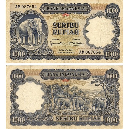 1000 Seribu Rupiah Gajah Sumatera tema klasik Tahun 1968 Novelty Fantasi