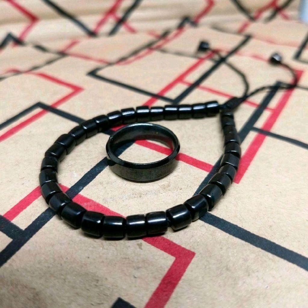 gelang kaokah/kaukah marjan dewasa & cincin titanium hitam pria wanita