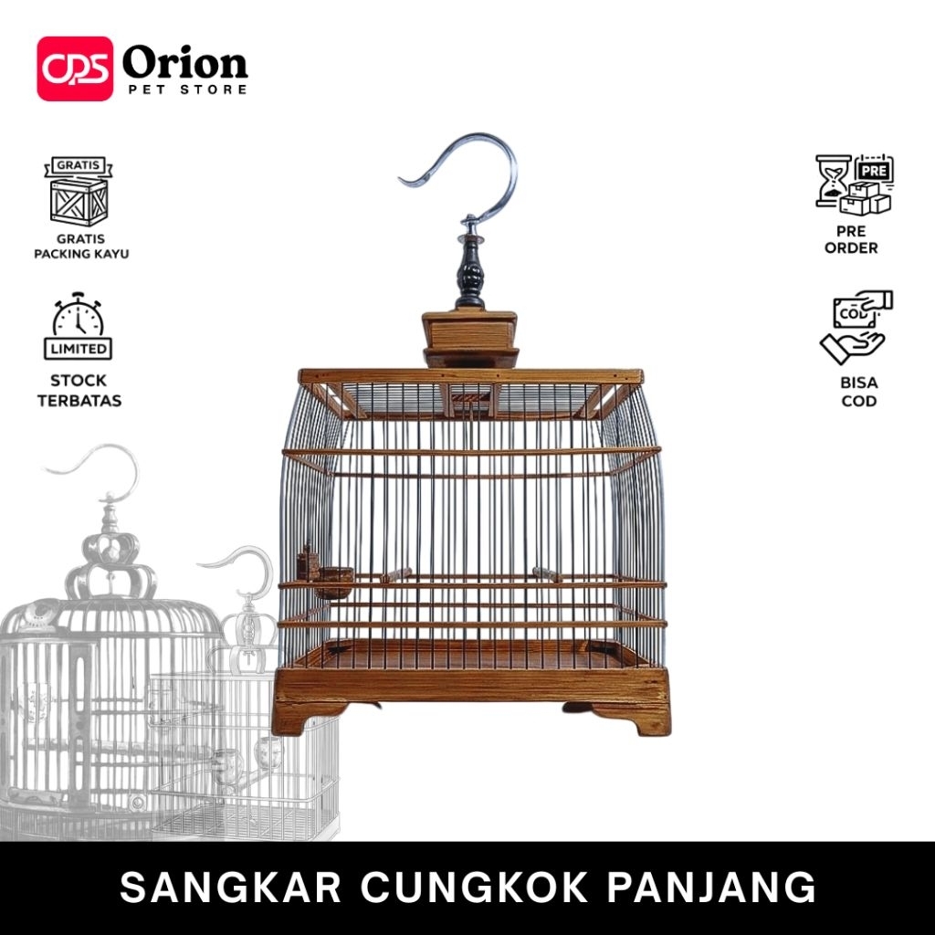 Sangkar Cungkok Oval Panjang Minimalis, Bahan Full Bambu,  Ukuran 30x20x27cm, Untuk Burung Kecil Hin