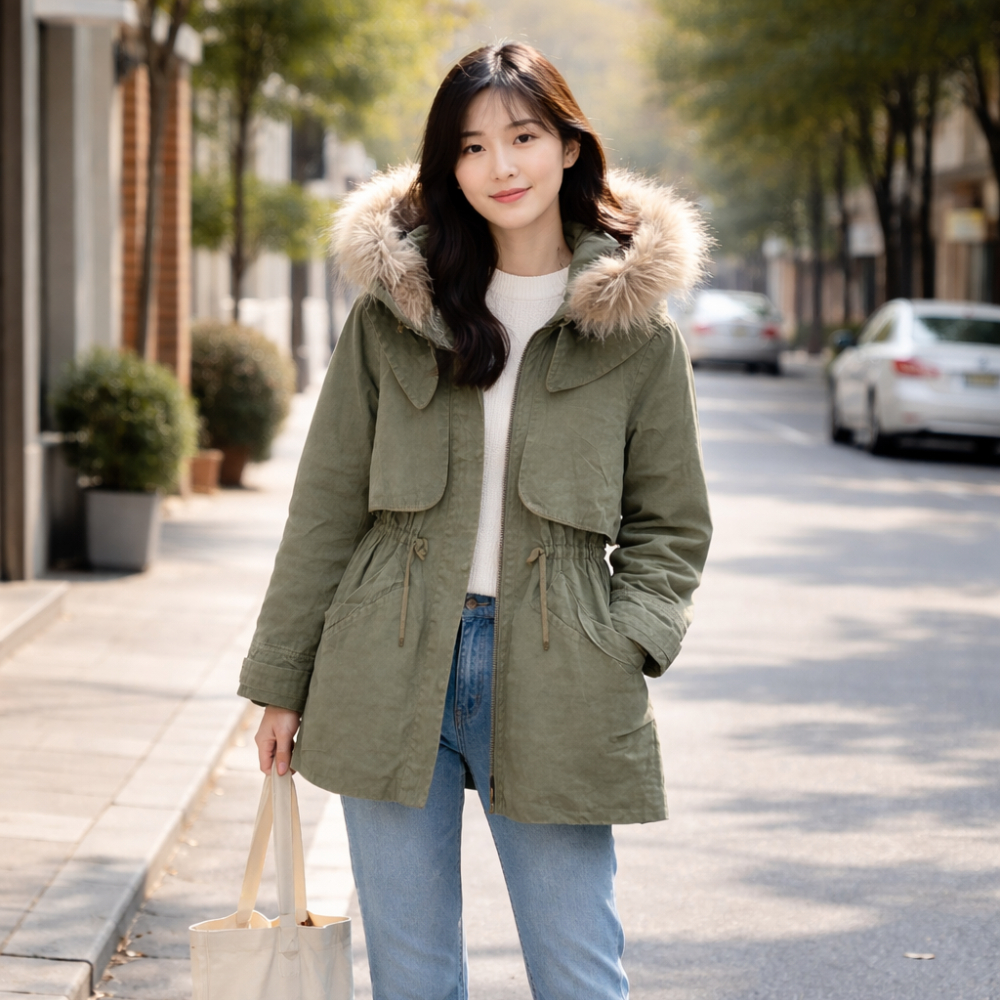 Jaket Winter Wanita - Hooded Parka Korean Style