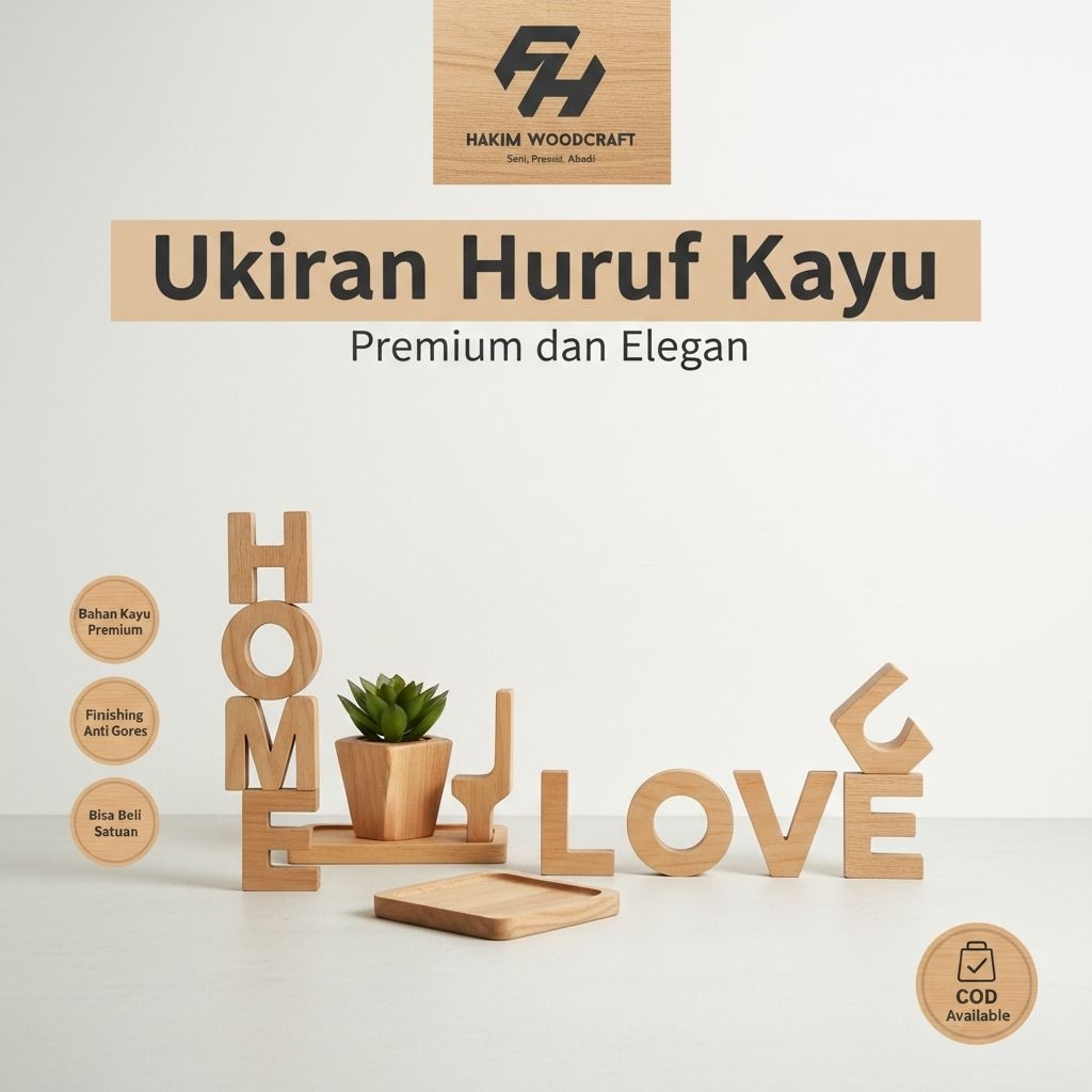 Ukir Huruf Kayu Timbul Custom Tulisan