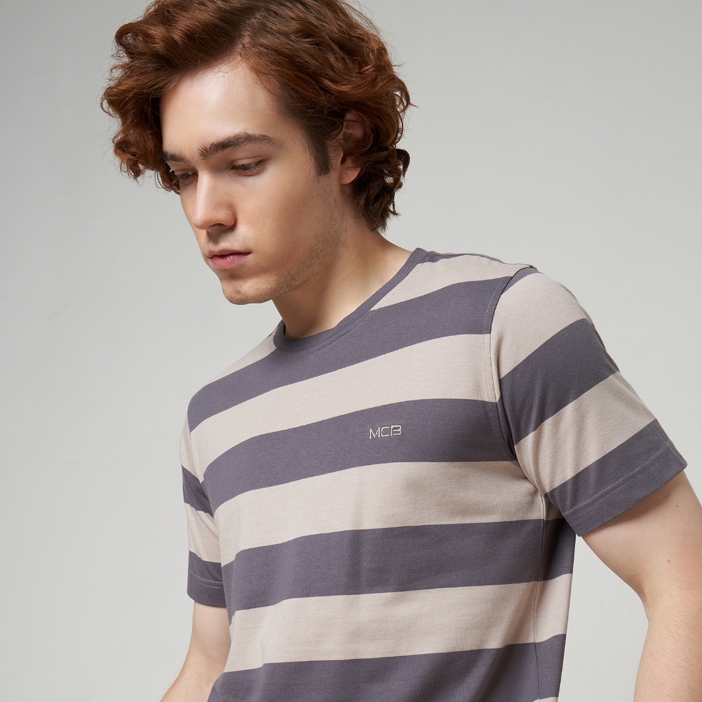 MCB Kaos Pria Reguler Size M-XXL Salur Basic T Shirt Abu Hitam / Cream Abu | 0126115.27115