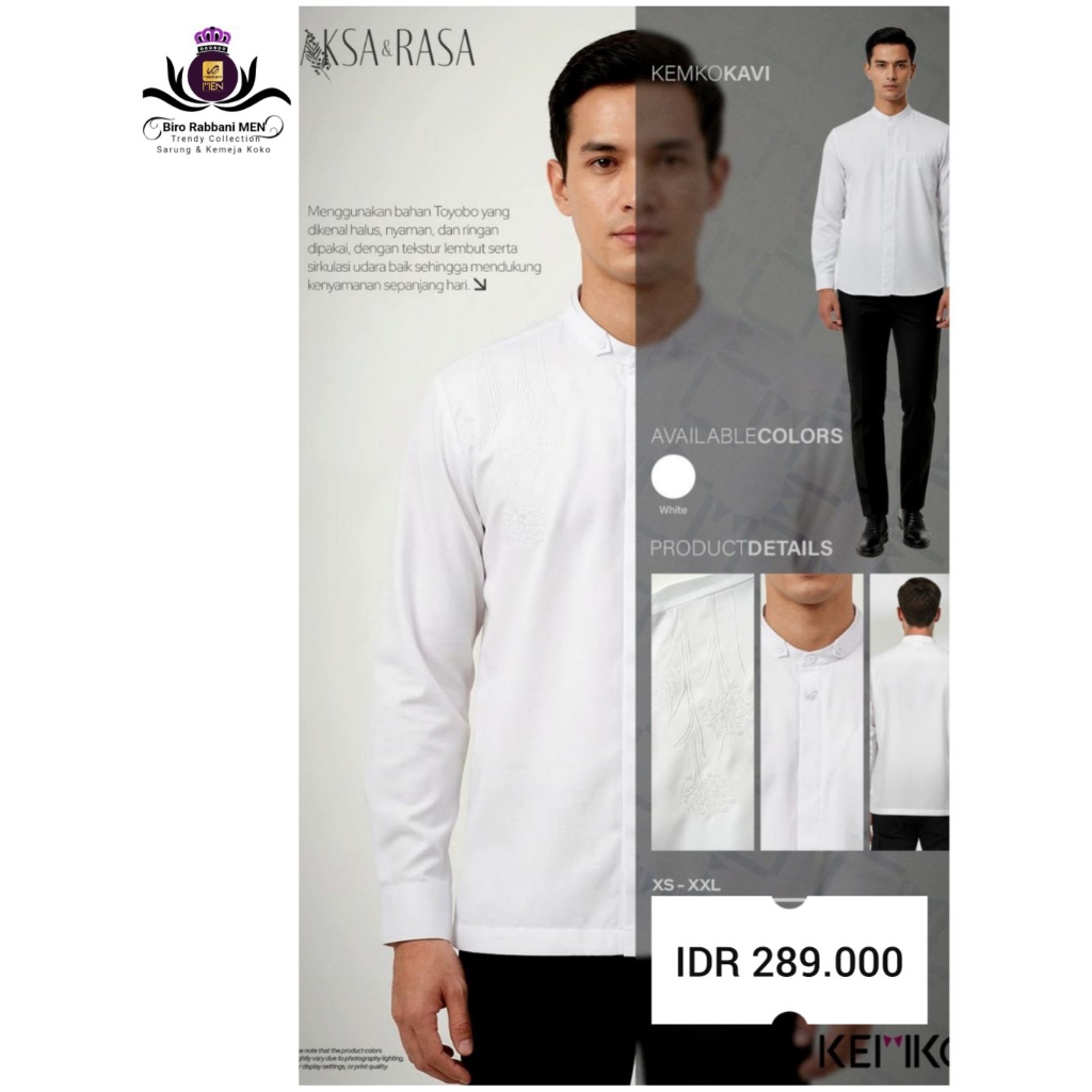 Rabbani | Kemeja Koko Putih lengan Panjang | lengan kancing | Style 2