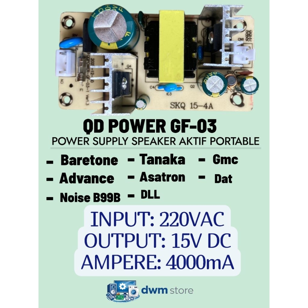 power suplai supply speaker aktif portable 15v 4000mA Tanaka DAT advance NOISE GMC ASATRON HT- 8890 