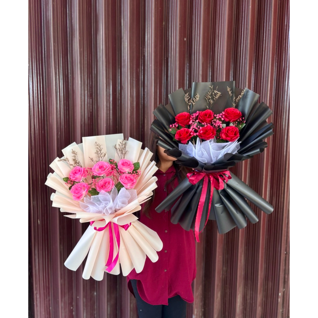buket mawar artificial mix baby breath | buket mawar palembang | buket wisuda palembang | bunga wisu