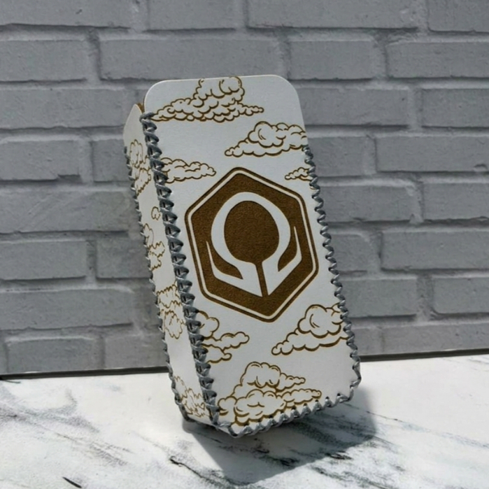 Cover Case HexV-3 / Oframe Sintetis Putih Bng Abu Cloud Pattern Logo Leather