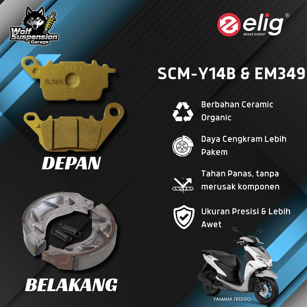 Elig Kampas Rem Depan Belakang Yamaha Frego SCM-Y14B & EM349