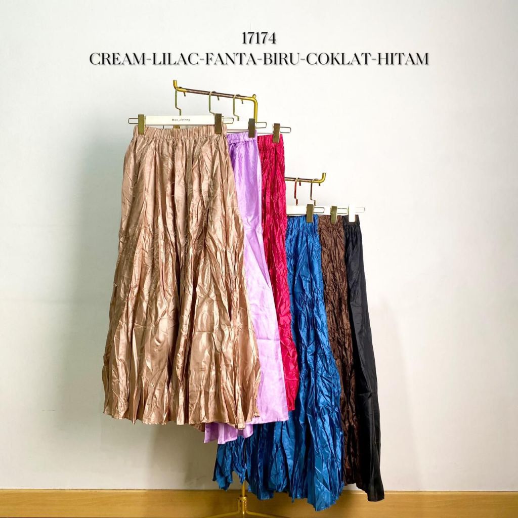 522133 - 17174 ROK SLIKY ORGANZA POLOS FULL PINGGANGNYA KARET KELILING MODEL ROK A NGEMBANG PREMIUM 